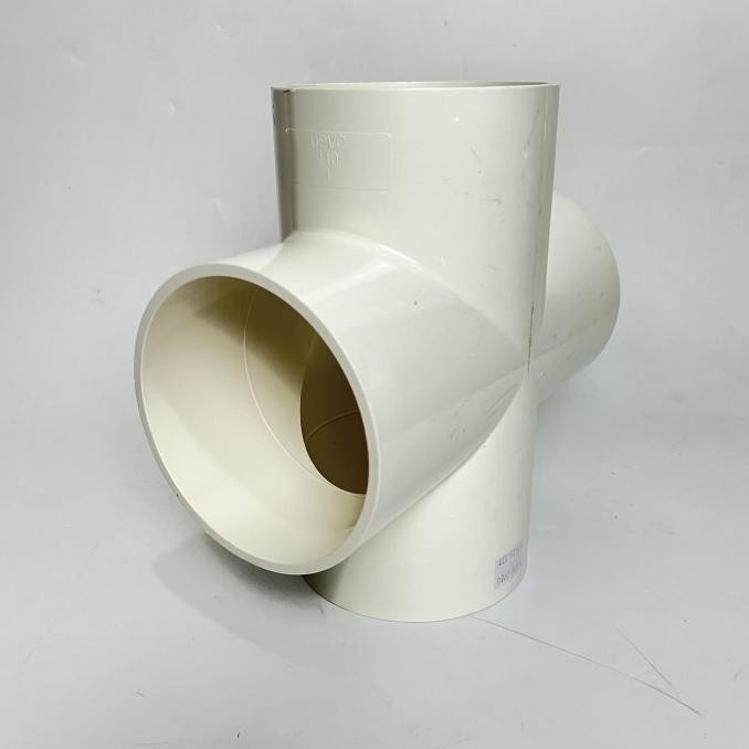 Fitting 4 Arah Way Tee T Cross White Inner Diameter 110Mm For Pipa Pvc 110Mm Hidroponik Konektor 4 W
