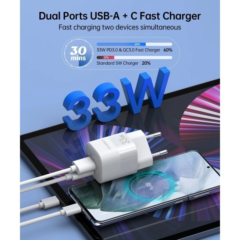 Choetech A+C Dual Port Pd Pps 33W Wall Charger Pd5006