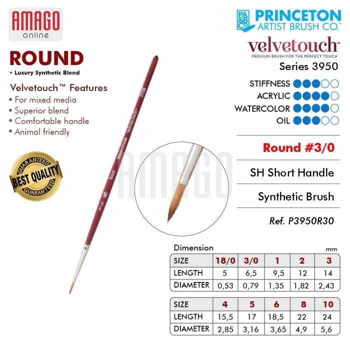 

Kuas - Princeton Velvetouch Series 3950 Brush - Synthetic - Round