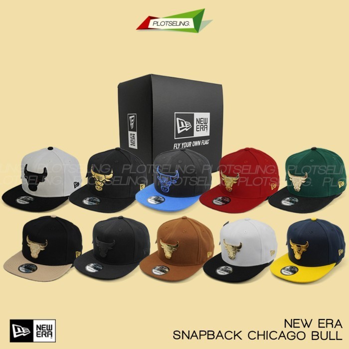 Topi Snapback New Era Chicago Bulls Nba Pin Besi Bordir Kulit Original
