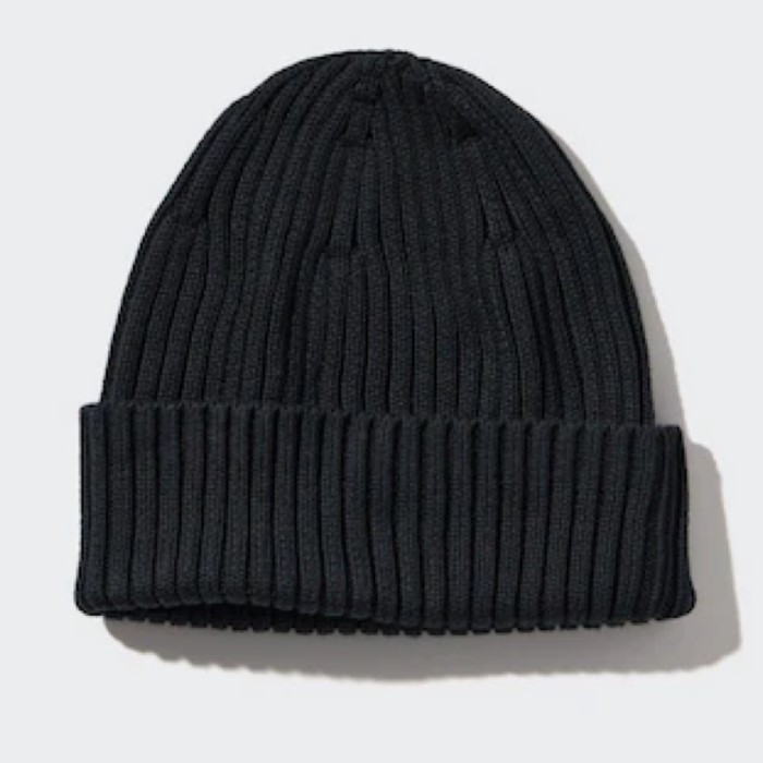 Uniqlo Unisex Topi Beanie Rib Pria Wanita Black