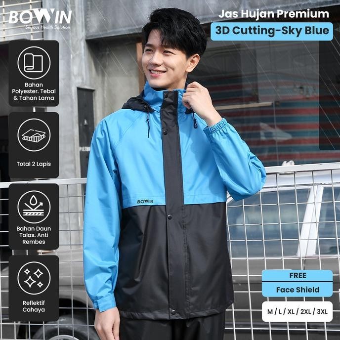 Bowin Jas Hujan Premium 3D Cutting - Anti Bakteri & Windproof