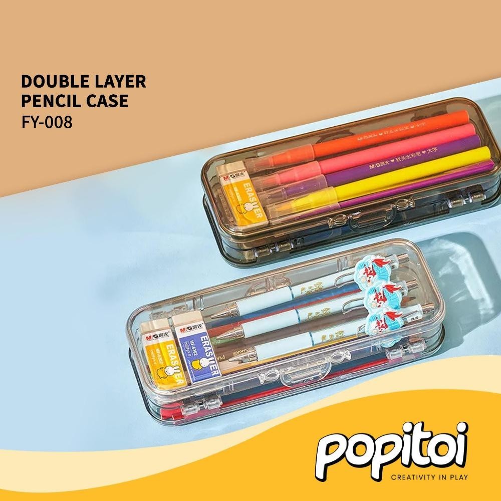 

Fuz-611 Transparent Pencil Case Box Stationery Double Layer Pen Kotak Pensil Plastik Transparan Beli Lokal