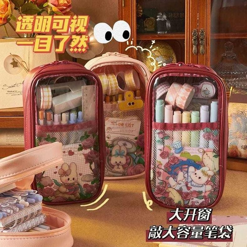 

BISA COD Tempat pensil transparan buka atas dengan kapasitas besar warna dan gambar lucu un-123