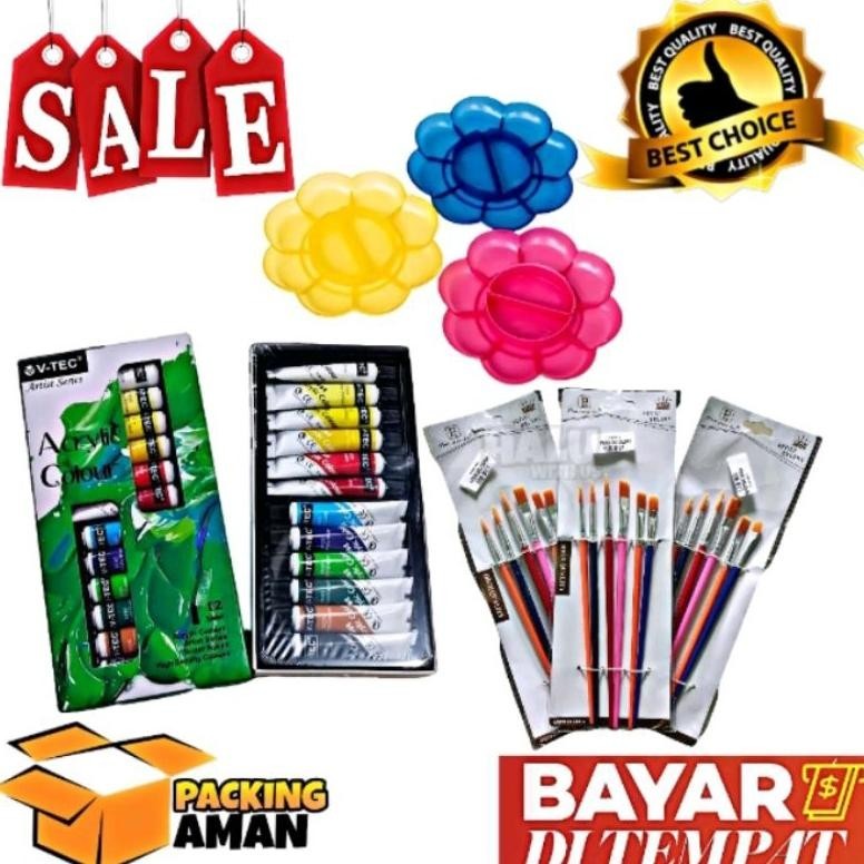 

Spesial (Bisa Cod) Promo 1 Set 3 In 1 Cat Akrilik Cat Acrylic Palet Kuas Set Melukis Lengkap / Kuas Cat Palet Murah