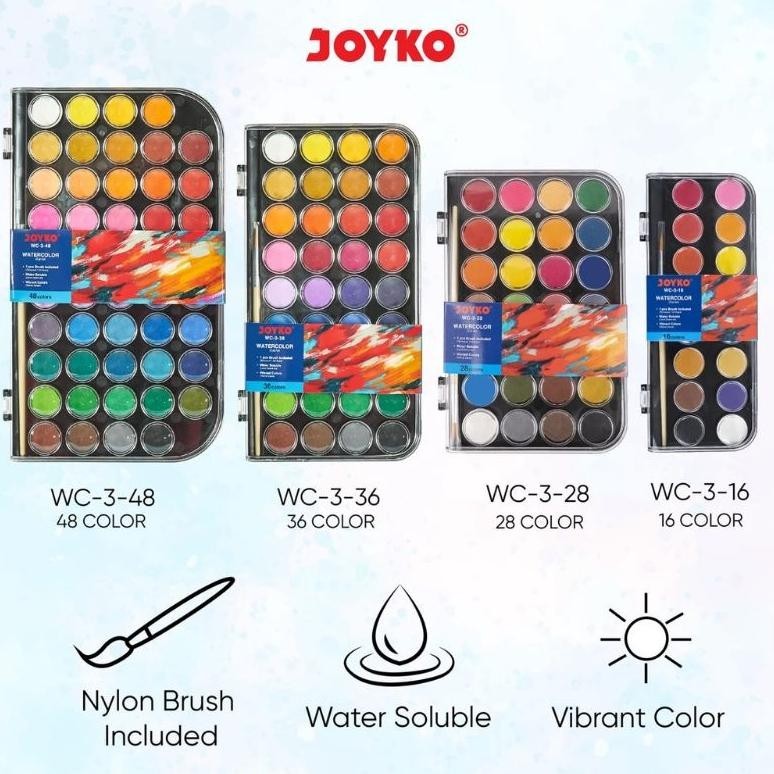 

Promo Joyko Watercolor Cake/Cat Air Padat Wc-3 16/28/36/48 Warna Free Brush 8.8