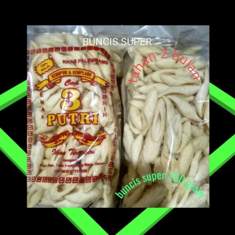 

KERUPUK/KEMPLANG BENTUK BUNCIS KUALITAS SUPER IKAN TENGGIRI KHAS PALEMBANG 250 GRM ASLI PALEMBANG