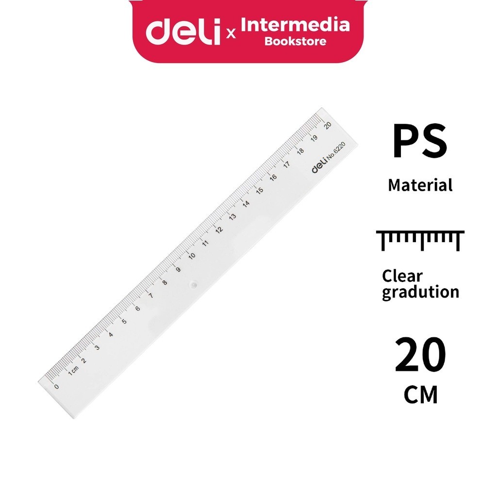 

Deli Penggaris E6220 Kualitas tinggi tranparant pengukuran akurat 20cm