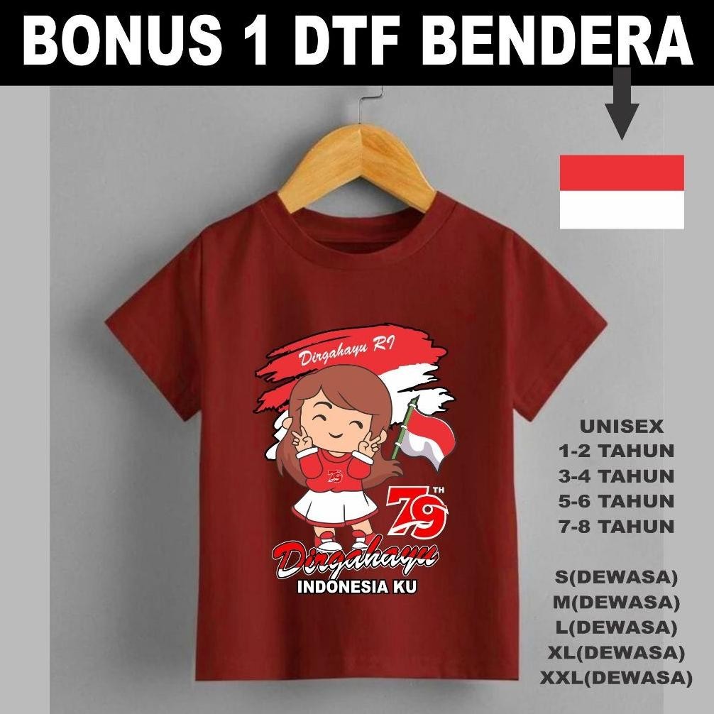 BISA COD (beli 10 kaos bonus 1 kaos dan 10 stiker bendera dtf ) KAOS HUT RI 79 TH  KAOS ANAK KAOS DE