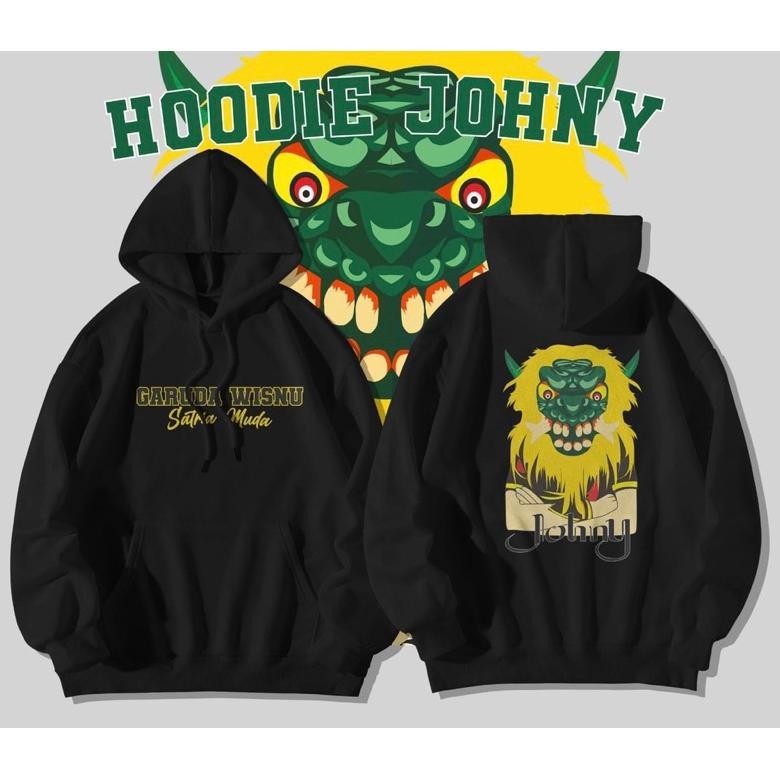 Terbaru Jaket Sweater Hoodie Johny Garuda Wisnu Satria Muda All Size Zipper Warna Hitam Polos Bahan 