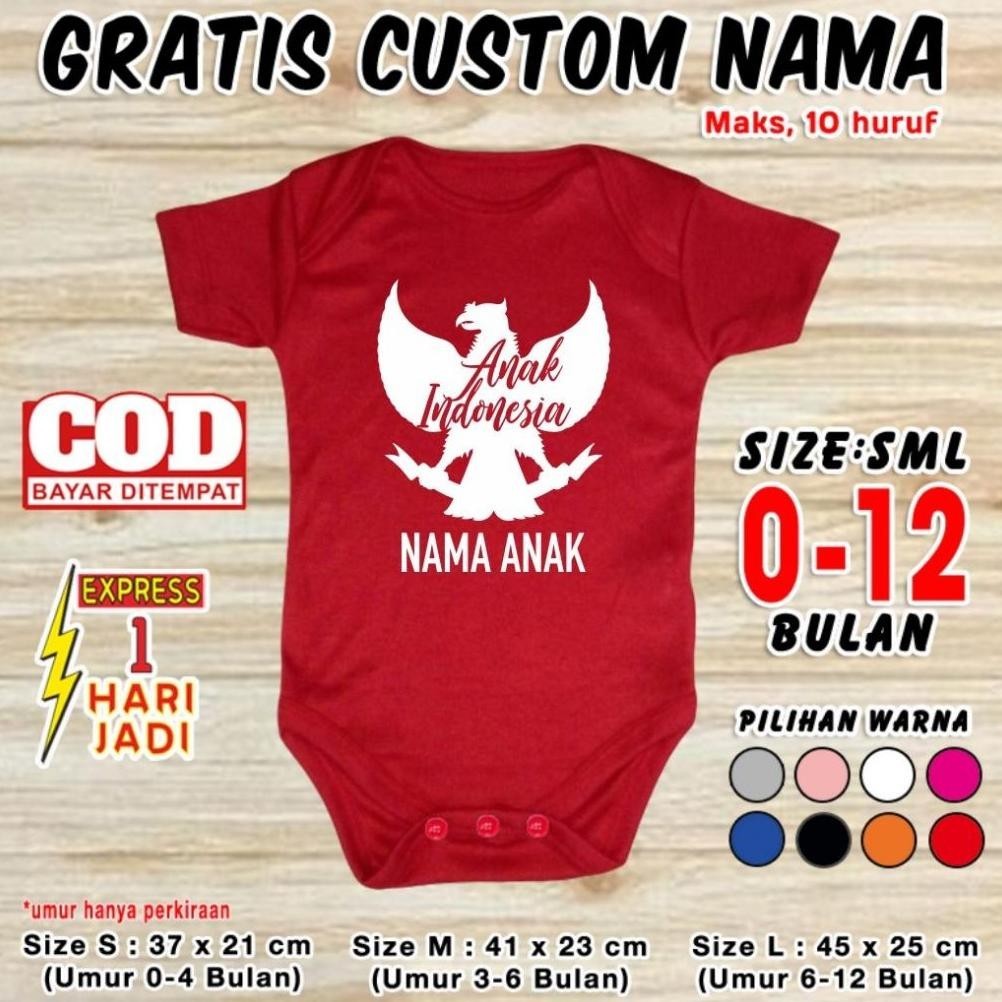 BISA COD Baju Bayi INDONESIA HUT RI GRATIS CUSTOM NAMA Jumper 17 Agustusan Pakaian Dirgahayu Merah P