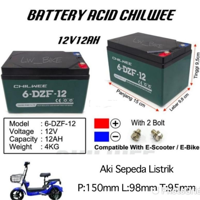 Promo Aki Baterai Sepeda Listrik Battery Acid 12V 12AH CHILWEE 6-DZF-12 TIAN NENG ORIGINAL
