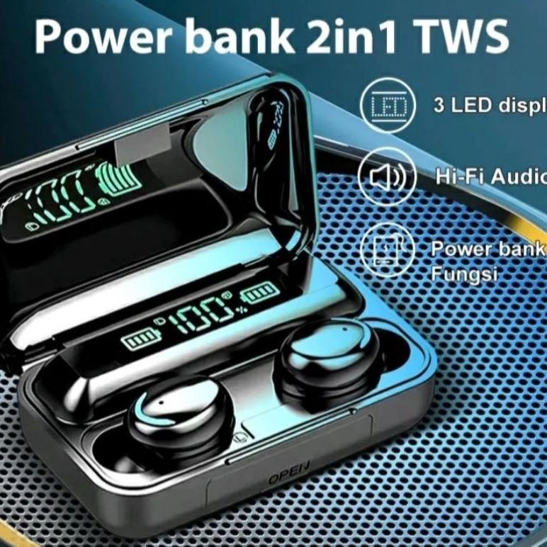 Viral Headset Bluetooth Wireless Tws F9-5 Led + Power Bank 3500 Mah Sale