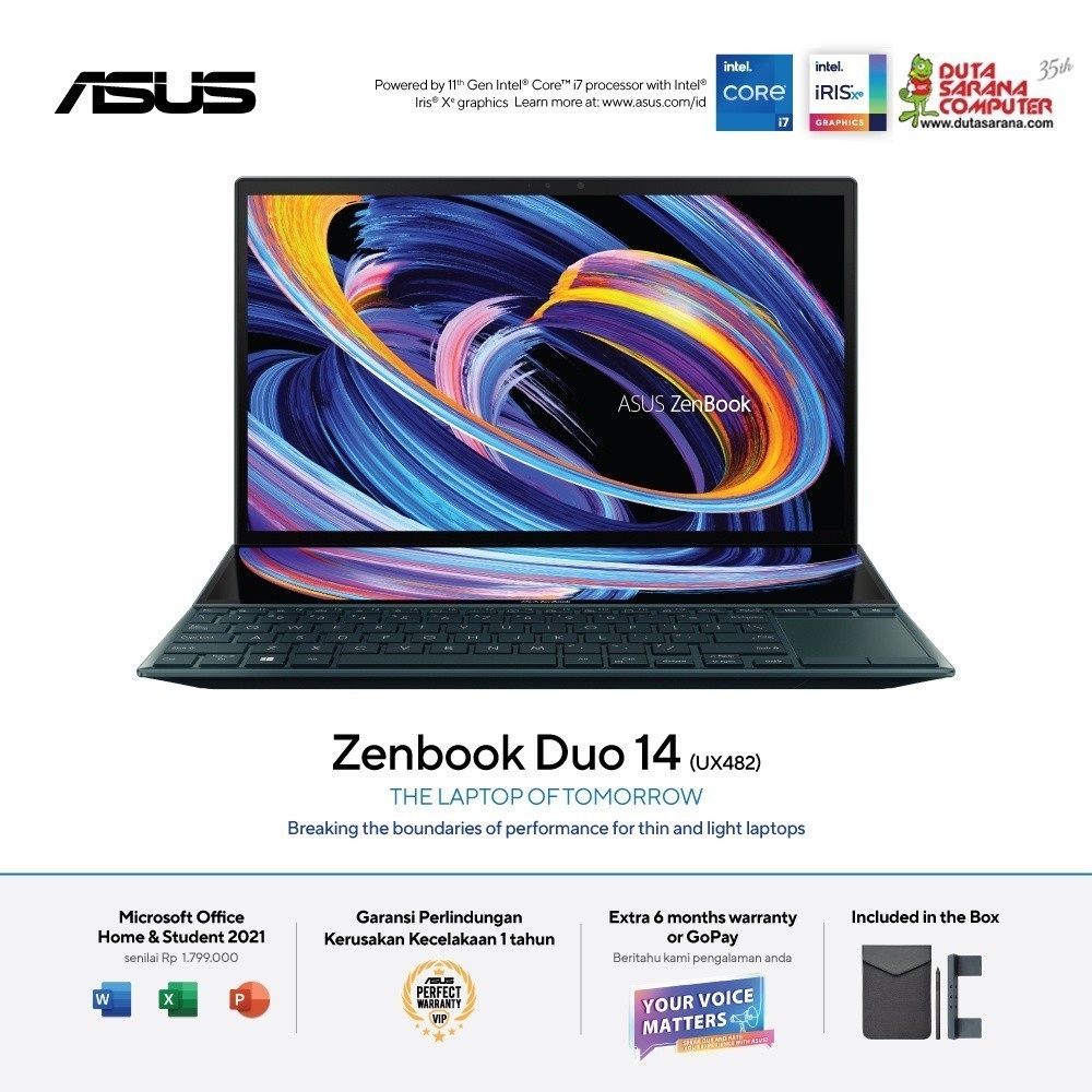 LAPTOP ASUS UX482EG - IPS712 Intel Core i7-1165G7 16GB 1TB SSD MX450 14"IPS TOUCH Win 10 +OHS 2019 M