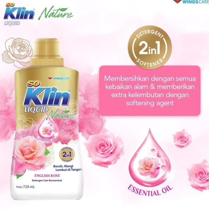 Soklin Deterjen Cair English Rose Bersih Wangi Lembut Botol 720 Ml