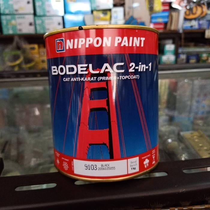 Produk Cat Besi Bodelac warna 9103 Black (Hitam Gloss) Anti Karat 2-in-1