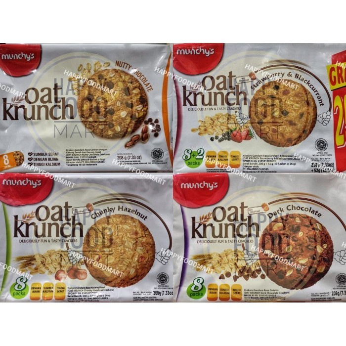 

DISKON MUNCHY'S OAT KRUNCH DARK CHOCOLATE/HAZELNUT/BISKUIT GANDUM COKLAT/NUT
