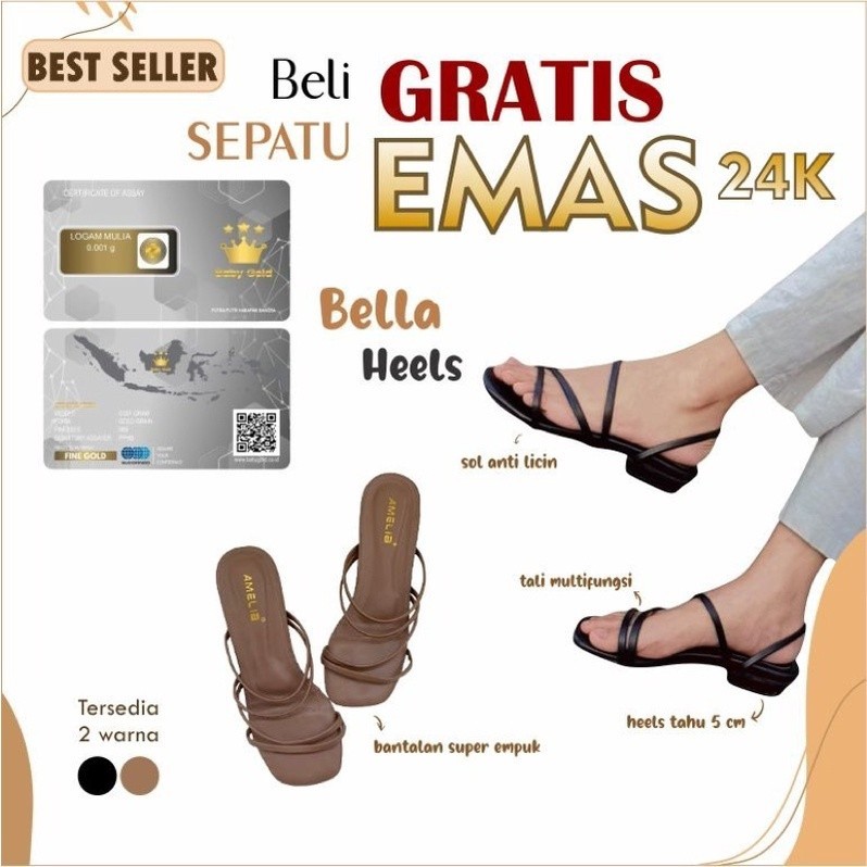 Flatshoes Kantor Formal // BRAND AMELIA- Shally heels Sendal wanita hak tahu 3 cm