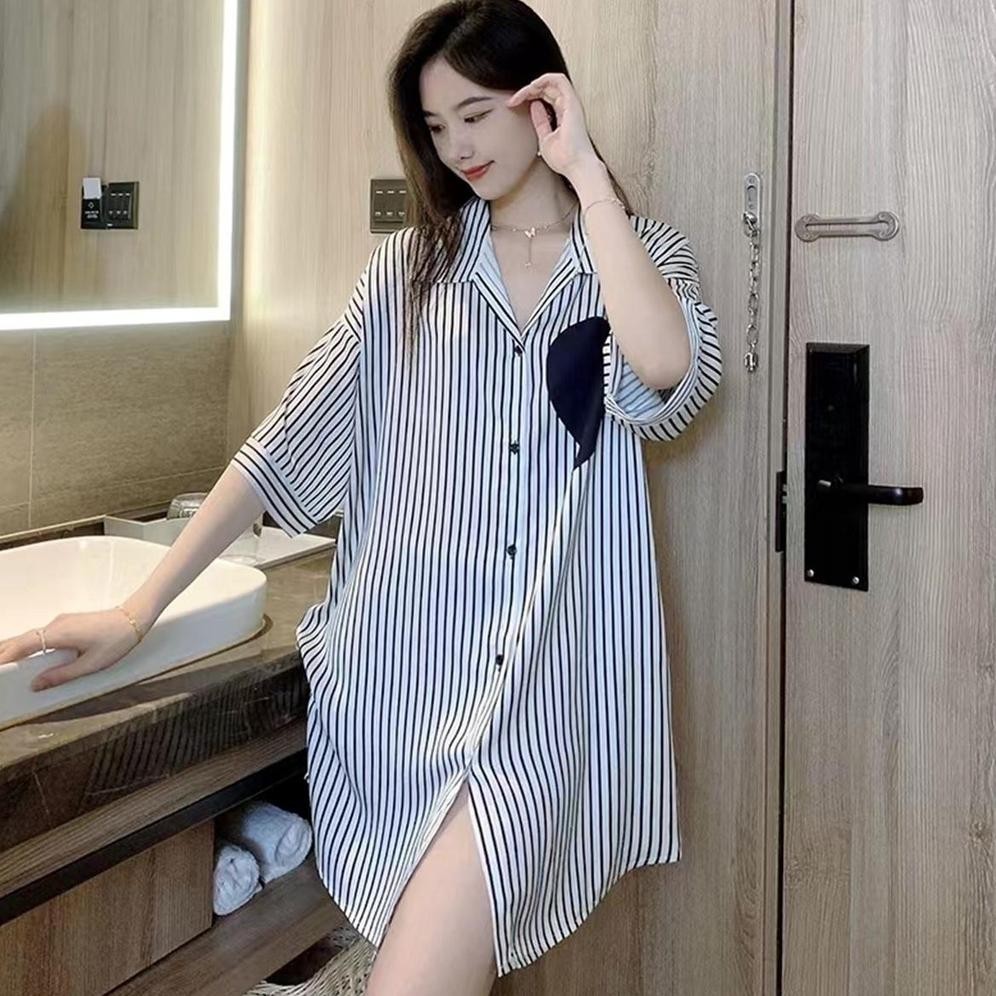 #1348 Baru baju tidur sutra es  tipis lengan pendek setengah panjang piyama Daster rayon home dress 