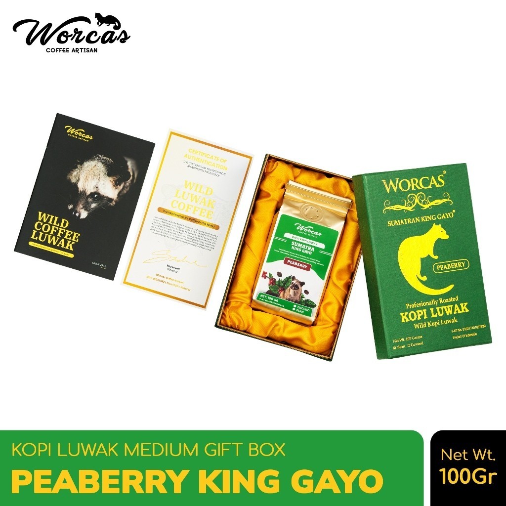 

WORCAS Kopi Luwak Liar Peaberry Gayo 100gr - Medium Gift Box