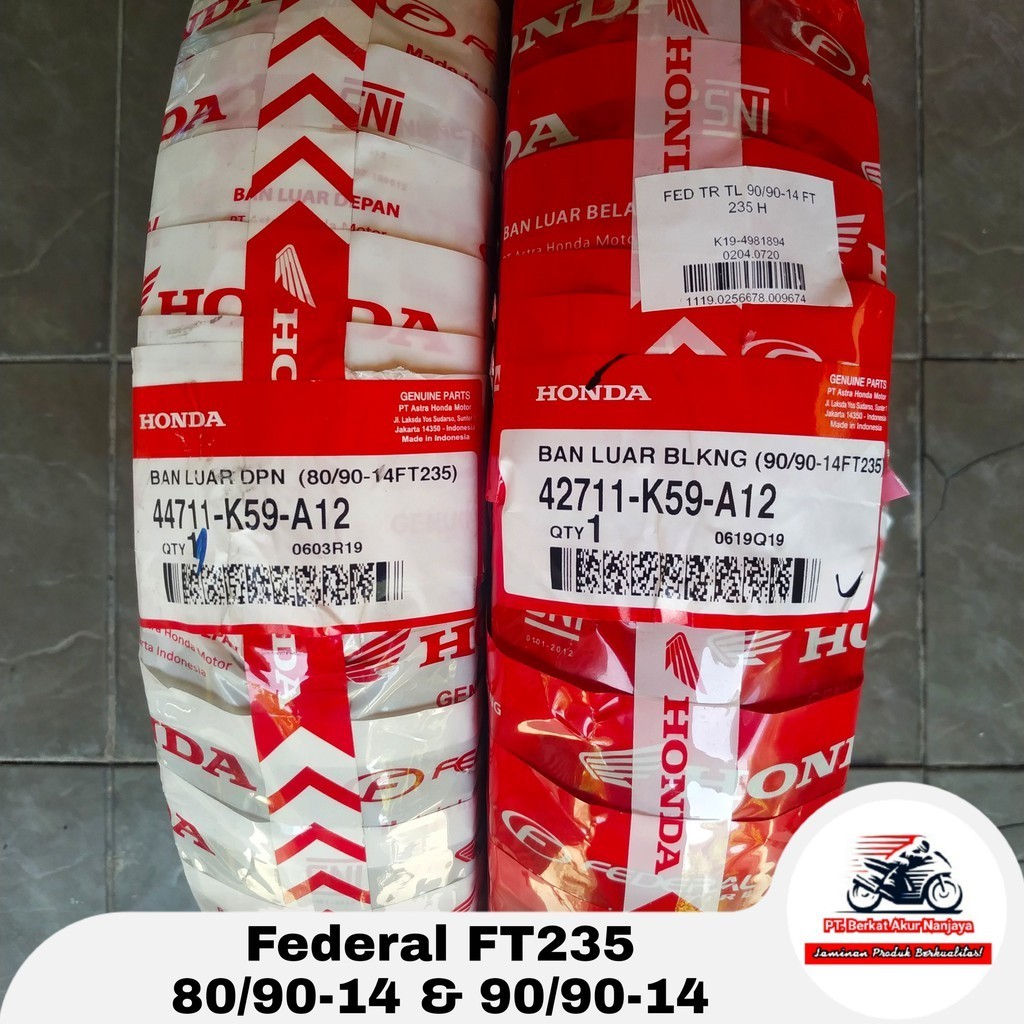 PAKET Ban Honda Federal FT235 80/90 & 90/90-14 Tubeless Sepasang Ban Beat Honda BONUS Pentil