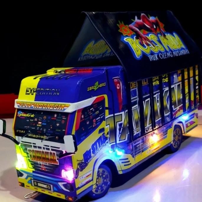 Mainan Truk Oleng Bak Angkat DM Truk Oleng roda kayu lampu Led Delani Store