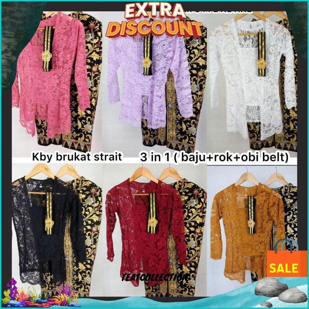 (Promo) Setelan Kebaya Bali Modern Wanita Obi Rok Prada Grosir Murah Set Kebaya Brukat Atasan Kebaya