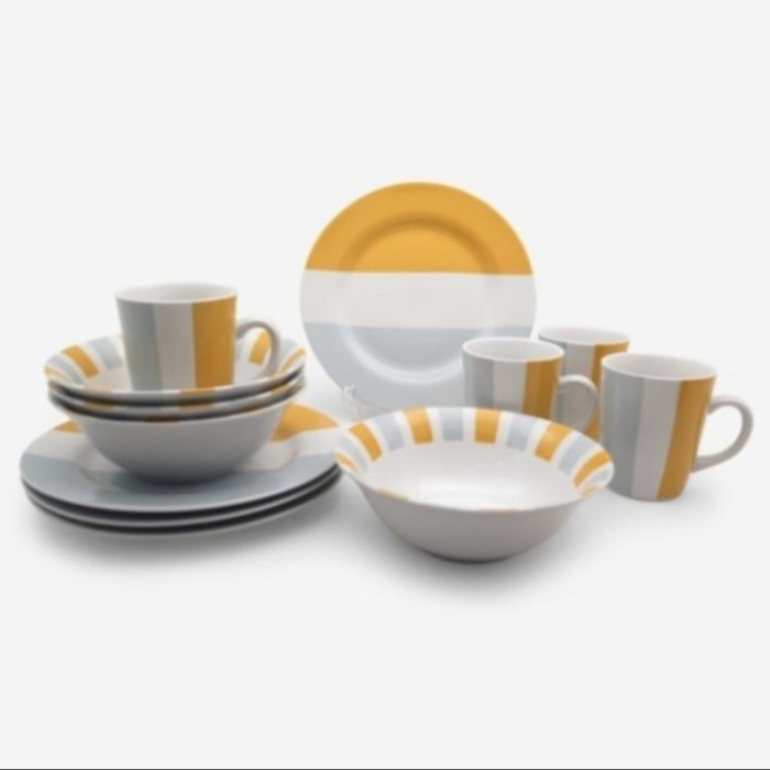 Ede Piring Keramik Dinner Set Motif Abu Kuning 12 Pcs