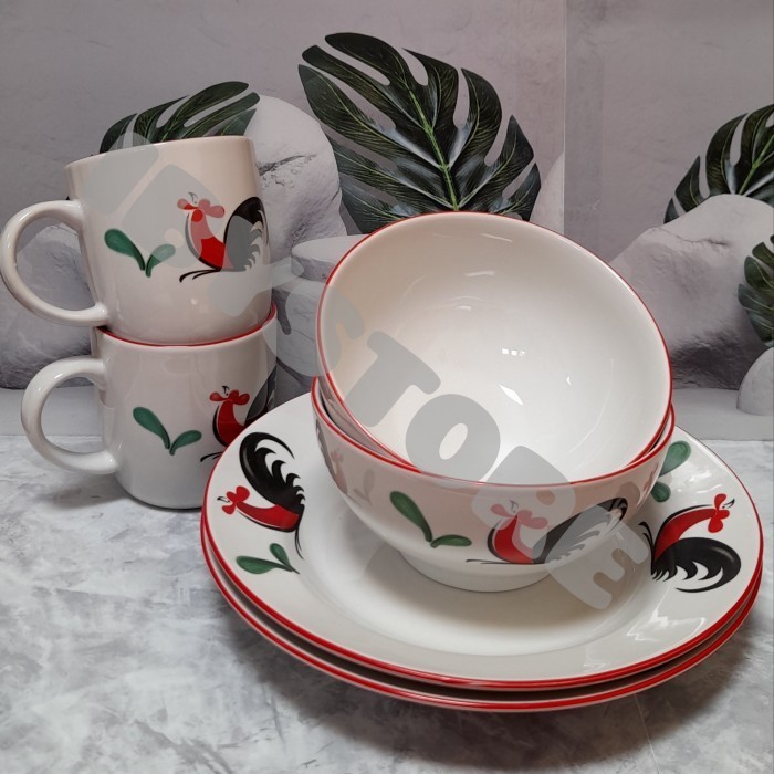 Ede Piring Set Ayam Jago/Dinner Set Kukuruyuk Isi 6Pcs