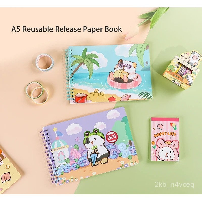 

24 Sheets Lovely A5 Reusable Release Paper Book Creative Sticker Collection Book Student DIY Cartoon Handbook School Stationery QEPX