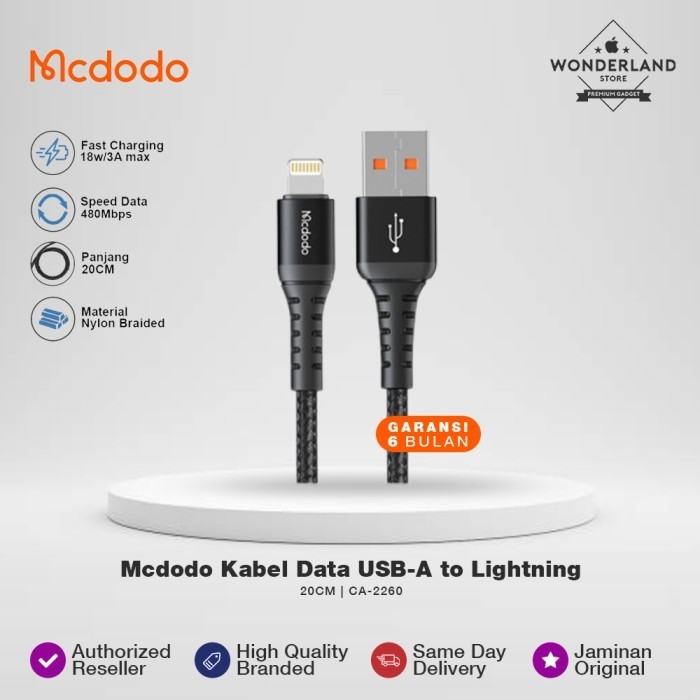 DISKON Mcdodo Kabel Data PB Pendek 20cm USB-A / USB-C Lightning Fast 3A 20W