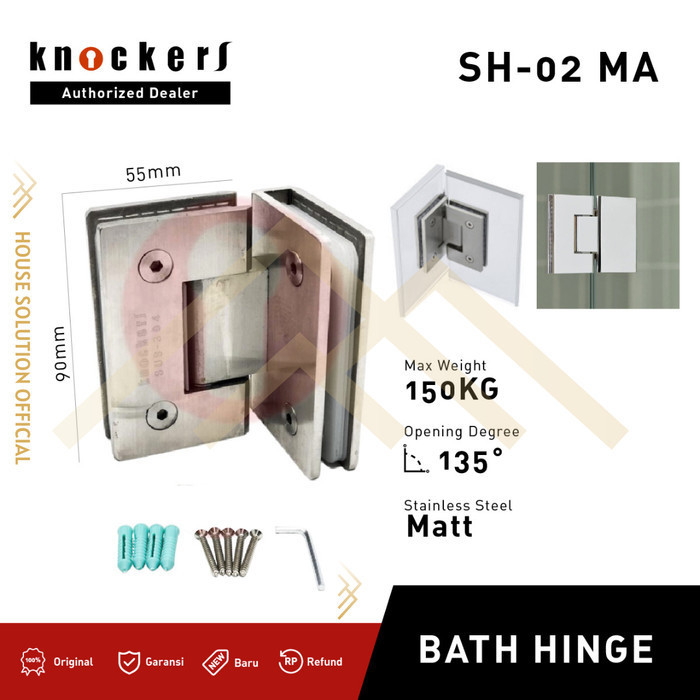 KNOCKERS ENGSEL PINTU KACA KAMAR MANDI BATH HINGE 135 DERAJAT - MATT