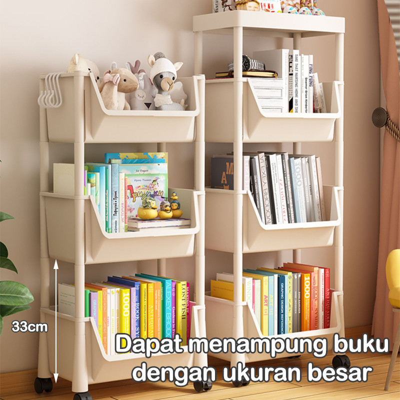RAK SUSUN SERBAGUNA RAK BUKU MINIMALIS RAK BUKU PLASTIK LEMARI BUKU AESTHETIC RAK BUKU PORTABEL