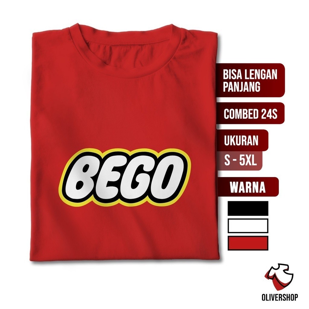 Baju Kaos BEGO - kaos plesetan logo parodi merek brand tulisan lucu distro murah combed 24s jumbo 3x