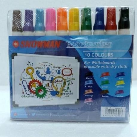 

se-7 Spidol Whiteboard Snowman 10 Warna - Spidol White Board Papan Tulis Snowman SET BG 12 Viral