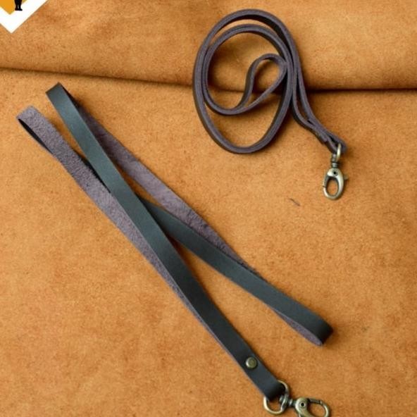 

Lanyard Tali Id Card Name Tag Kulit Warna Dark Brown