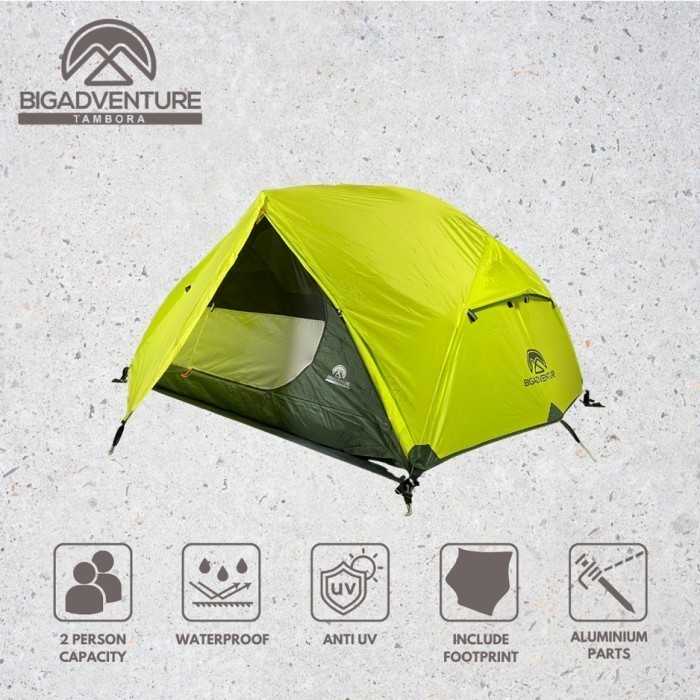 {DianShop} Tenda Big Adventure Tambora 2 Orang Camping Outdoor Hiking Dome Tent - Reborn Green Disko