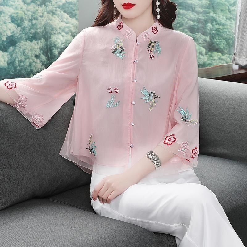 Setelan Pakaian Wanita Retro Gaya Hanfu Mesin Artistik Bordir Tang Cina Atasan Wanita