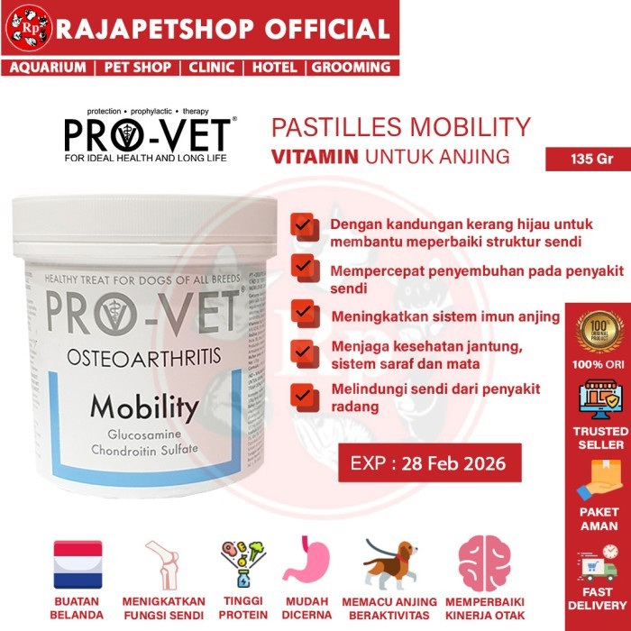 Terlaris PROVET PASTILLES MOBILITY SUPLEMEN TULANG VITAMIN SENDI ANJING 135 GR SALE