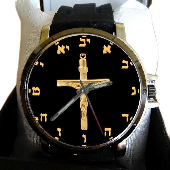 

Jam Tangan Custom Kristen Salib Yesus Kristus Faceclock Angka Ibrani