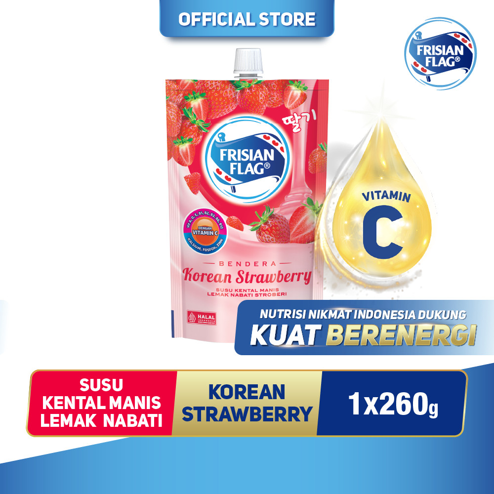 

[Cuci Gudang] Frisian Flag Bendera Kental Manis Korean Strawberry Pouch 260g - 1 pcs [Exp:08-Dec-24]