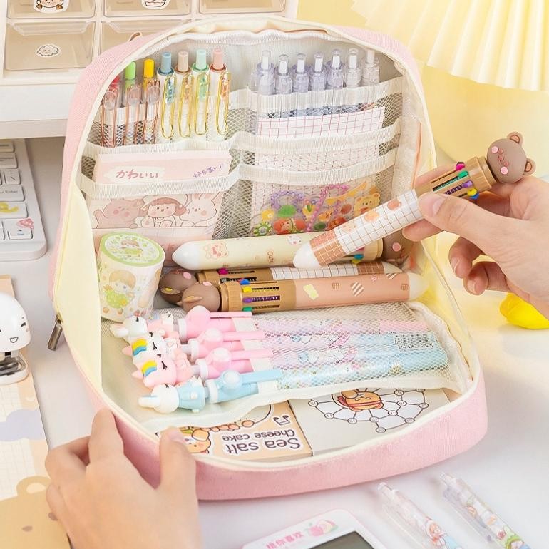 

et-98 8-Layer Super Large Capacity Pencil Case Kawaii Canvas Pencil Box Pen Pouch Organizer for Girls Back to School Stationery Supplies Viral