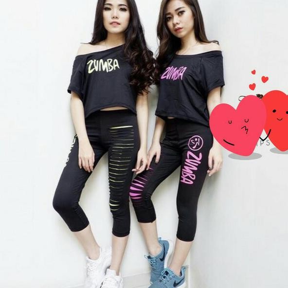 Stelan Baju Senam Celana Ripped Zumba