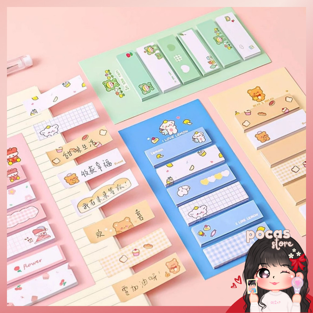 

[PS] STICKY NOTES MOTIF LUCU 6 IN 1 TEMPELAN KERTAS CATATAN 120LEMBAR NOTES KERTAS TEMPEL KARAKTER BEAR FROG GIRL PEMBATAS BUKU CUTE IMUT PENANDA BUKU MEMO STICK STATIONERY MEMO PAD CONVENIENCE CUTE 6 IN 1 TERMURAH