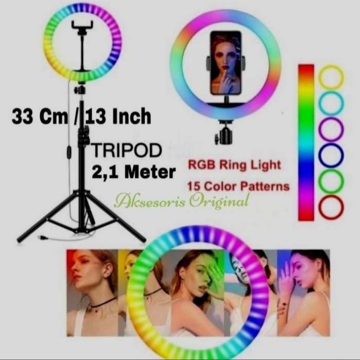 Ring Light Rgb Rainbow Mj33 + Tripod 2.1 Meter Rgb Tiktok Youtuber