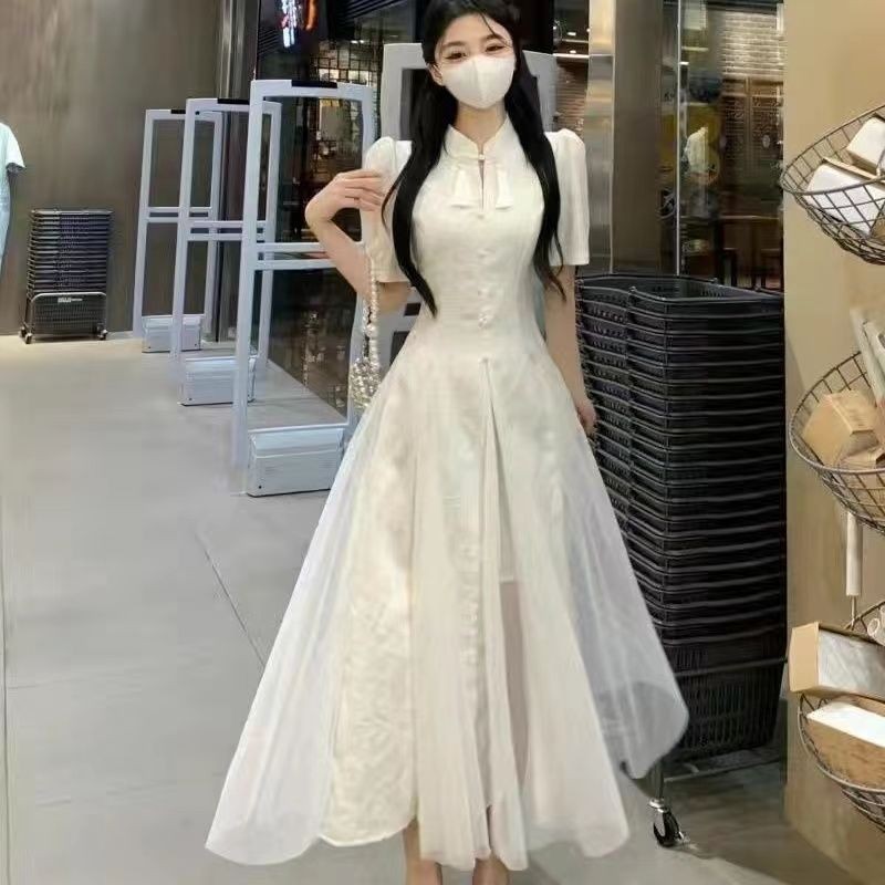 Summer Dress Retro Style Design Advanced Puffy Temperament Long Dress