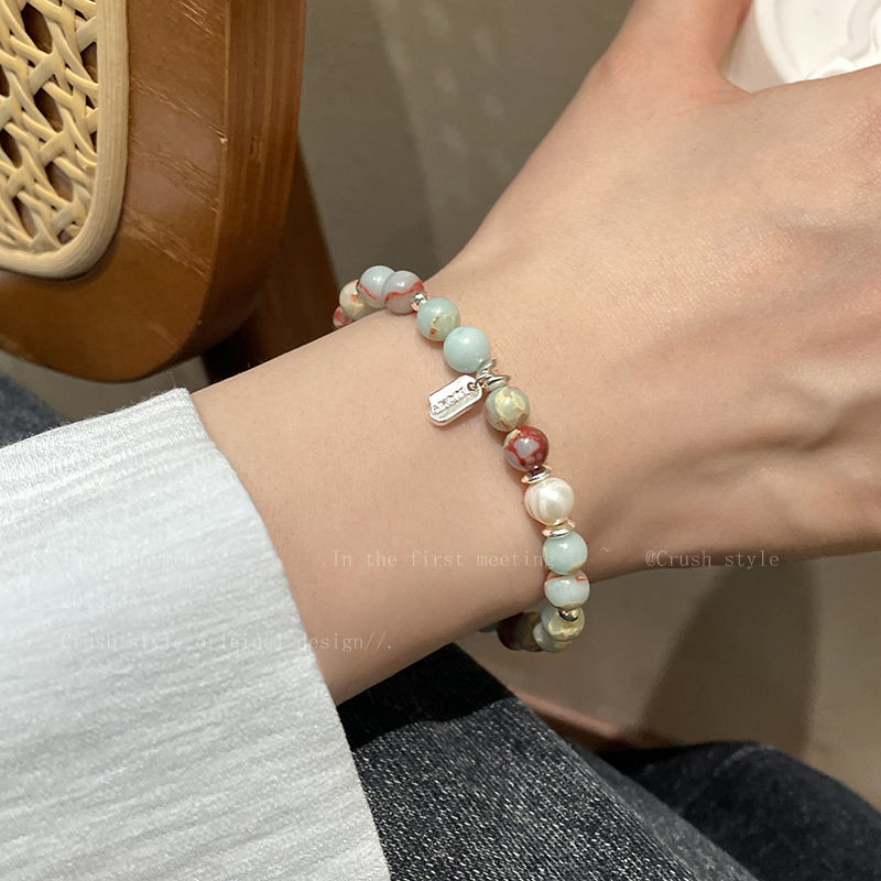 Shoushan Gelang Manik-manik Batu untuk Wanita, Gelang Pasangan Pacar Cewek Influencer Online Angguni