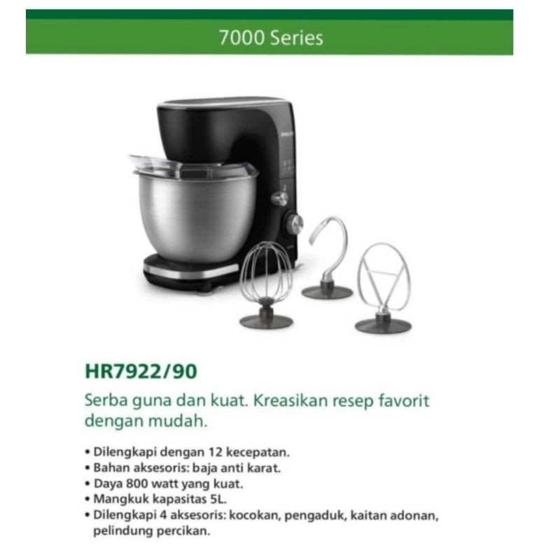 Mixer Com Philips HR7922/90 Kapasitas 5L Stand Mixer Philips HR 7922/90