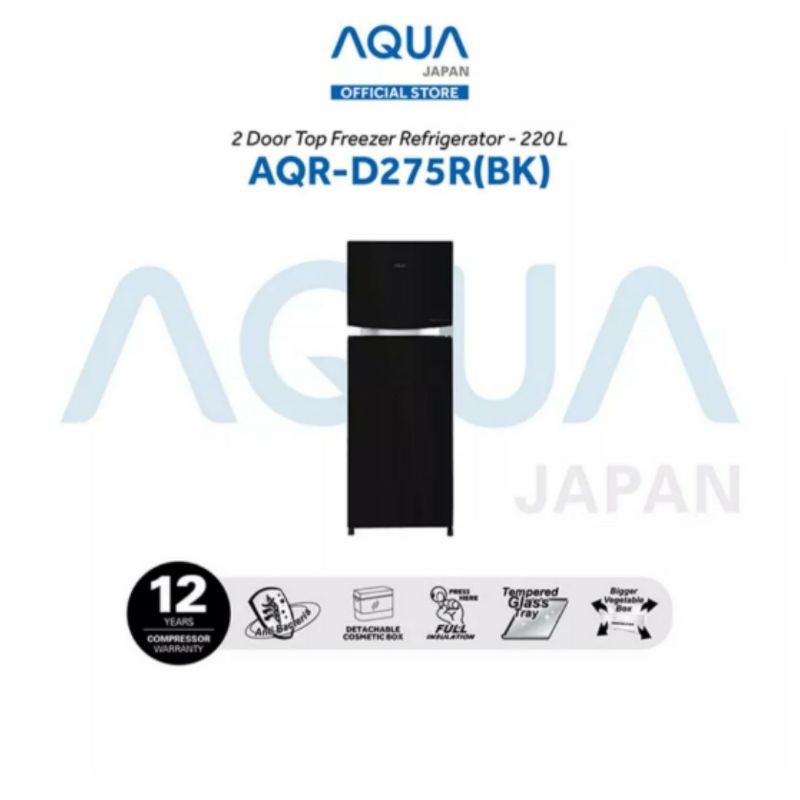 AQUA Kulkas 2 Pintu AQR-D275R Inverter Tempered Glass Kulkas Aqua 2 Pintu Kaca 275R