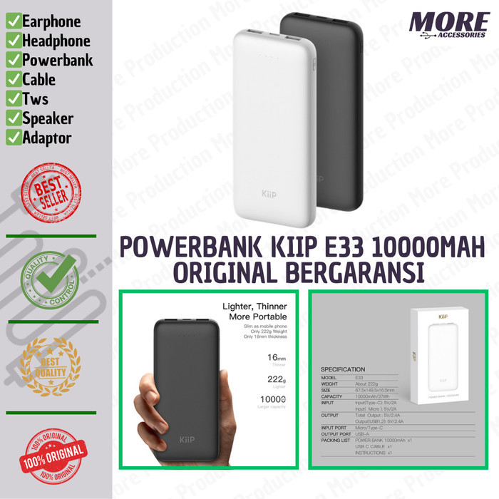 POWERBANK KIIP E33 10000MAH ORIGINAL BERGARANSI